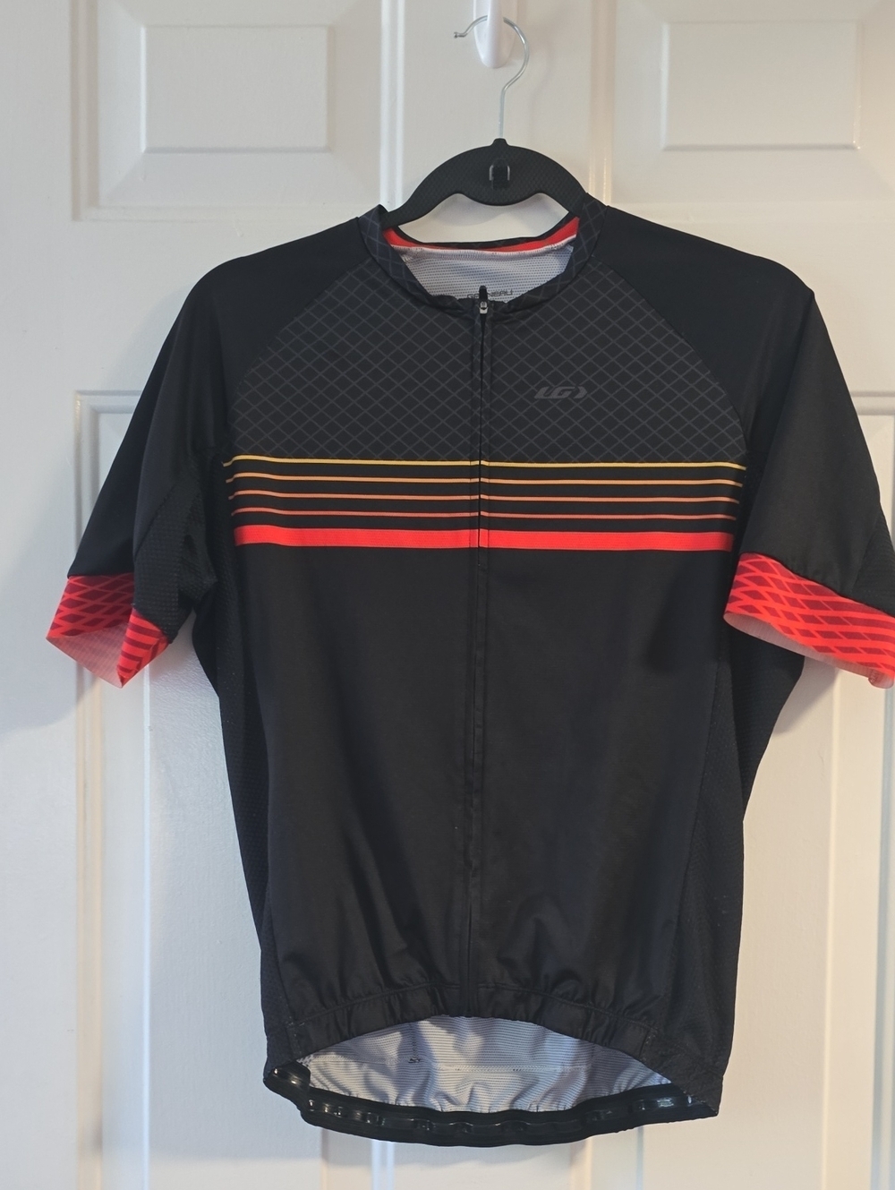 Louis Garneau Black Cycling Jersey with Red & Yellow Stripes